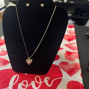 Gold Heart Pendant Necklace and Earrings Set Valentine’s Day gift